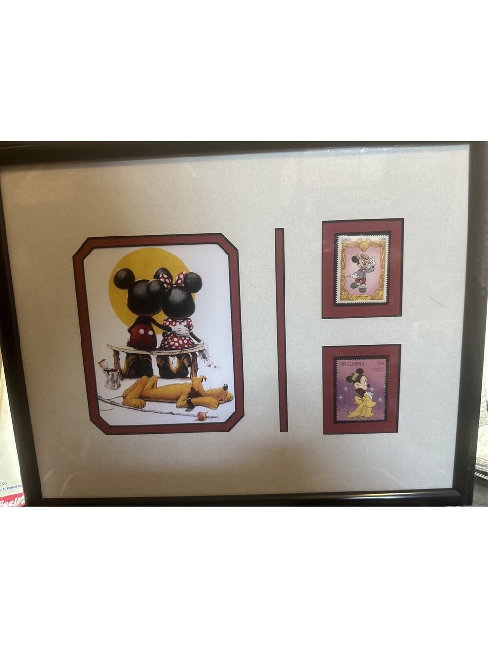Vintage Walt Disney mickey mouse stamp framed display 12x15” inch frame Ghana